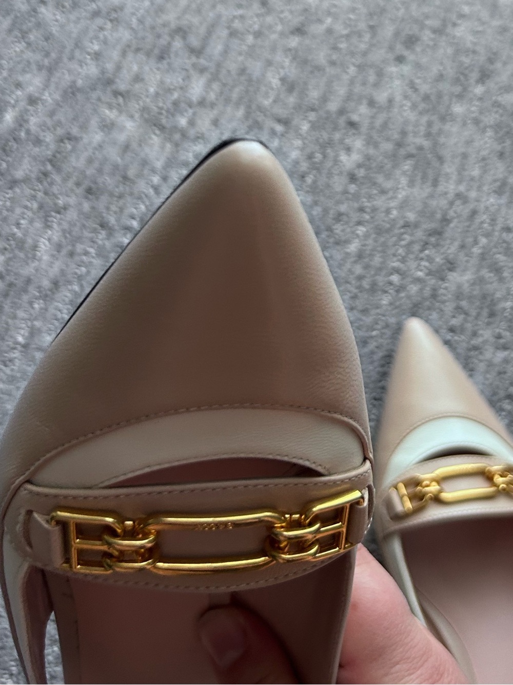 Bally Pink and White Leather Slingback Pointed-Toe Pumps with Gold Buckle - Picture 5 of 5